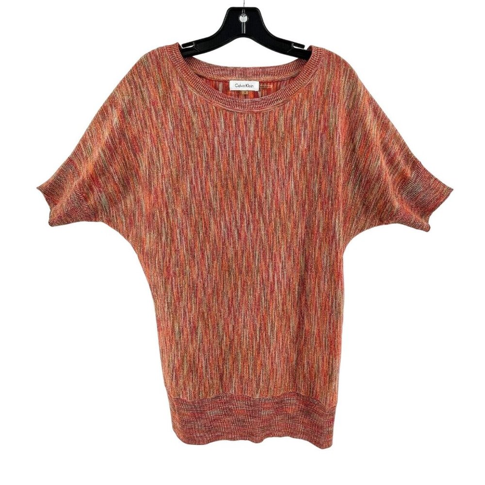 Calvin Klein Women's Short Sleeve Knit Sweater Autumn Orange Size Medium